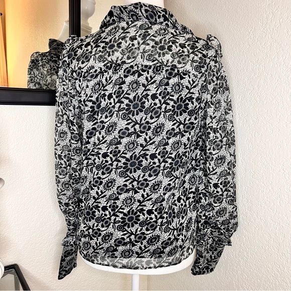 WALTER‎ BAKER Jeny Ruffle Trimmed Georgette Blouse Black Size S NWT Business - Picture 8 of 14